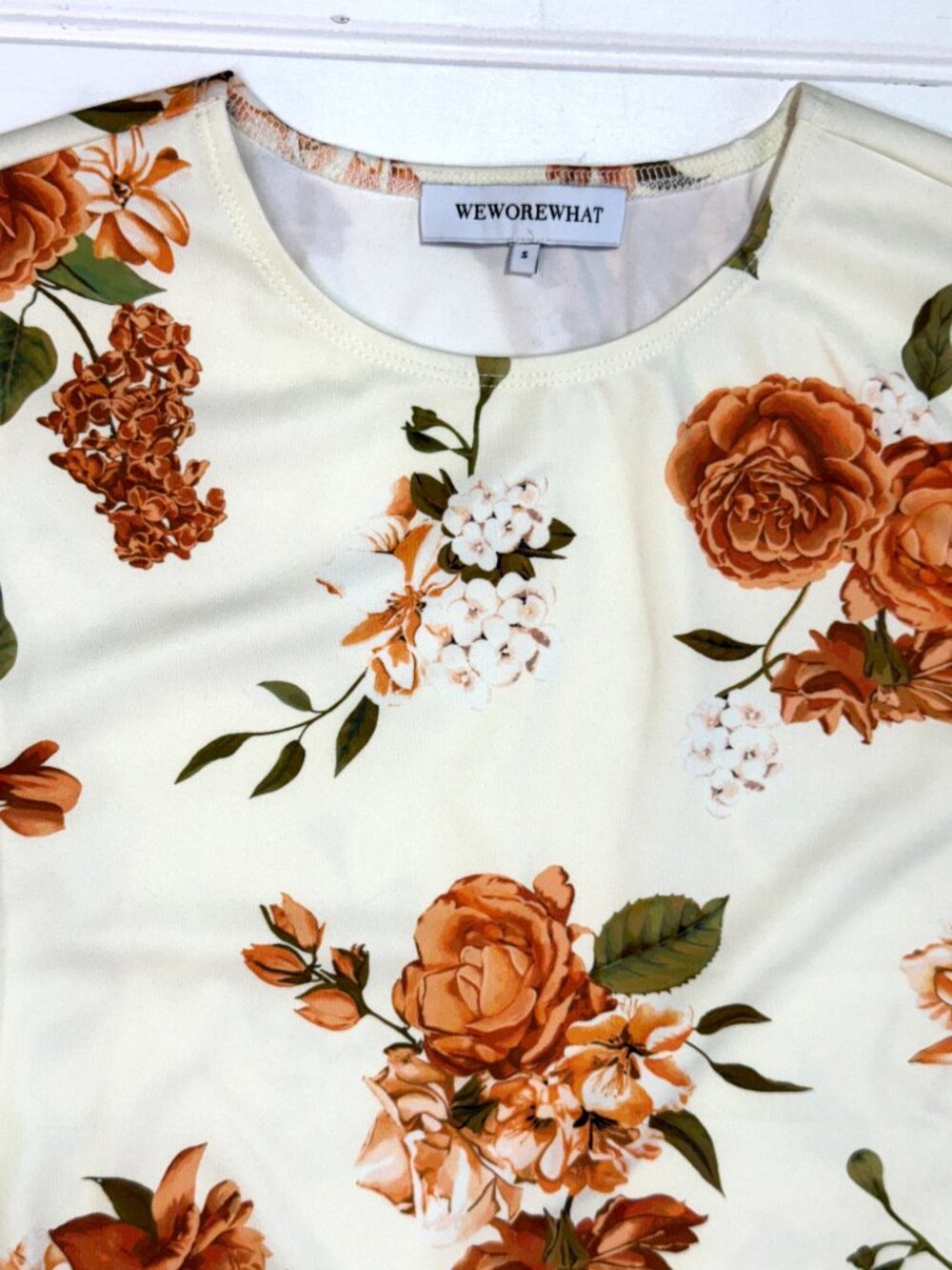 WeWoreWhat Floral Midi Dress Ruched Bodycon Cream Size S - Picture 6 of 7